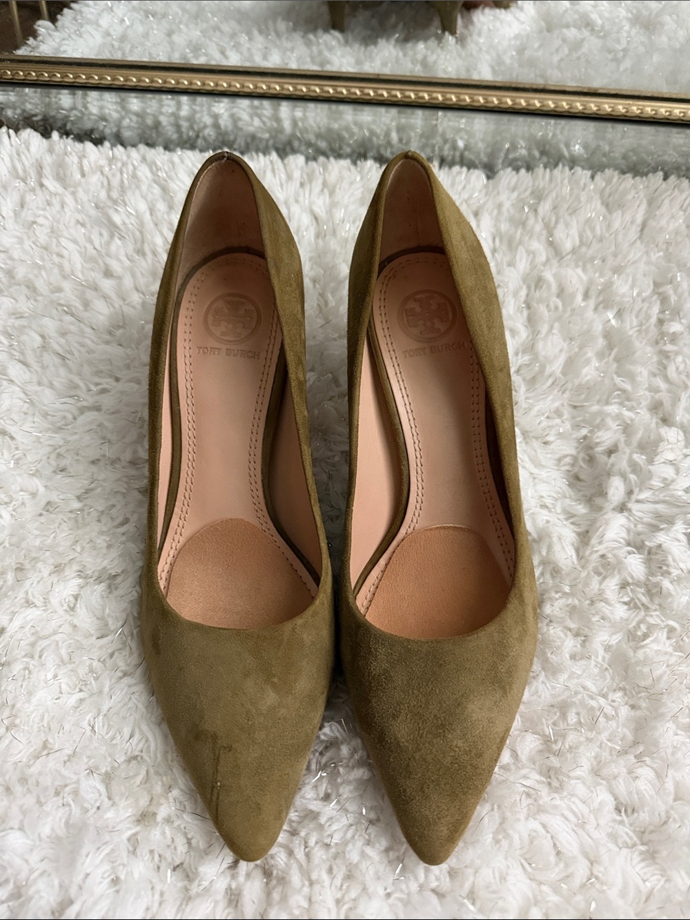 Tory Burch Olive Green Suede Pointed Toe Pumps